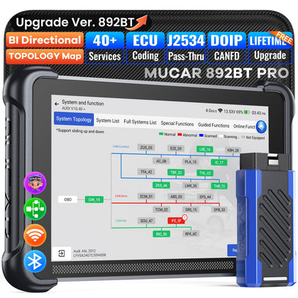 MUCAR 892BT PRO front view showing screen and controls, professional diagnostics benefit