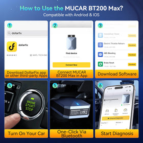 mucar bt200 max packaging and manual staged to show included materials and ease