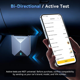 mucar BT200 MAX status LEDs lit on device indicating power, Bluetooth, and update readiness