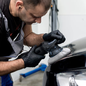 Mudder bonnet fitted on 7-8 inch orbital buffer for secure non-slip use