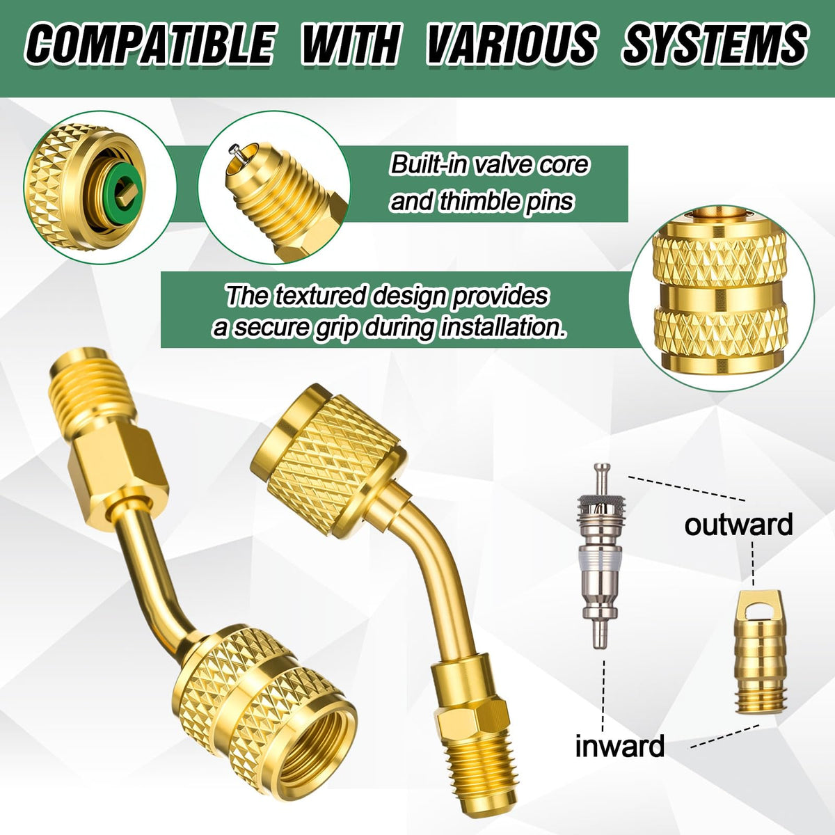 Mudder gaskets and valve cores arranged to show included spare sealing components