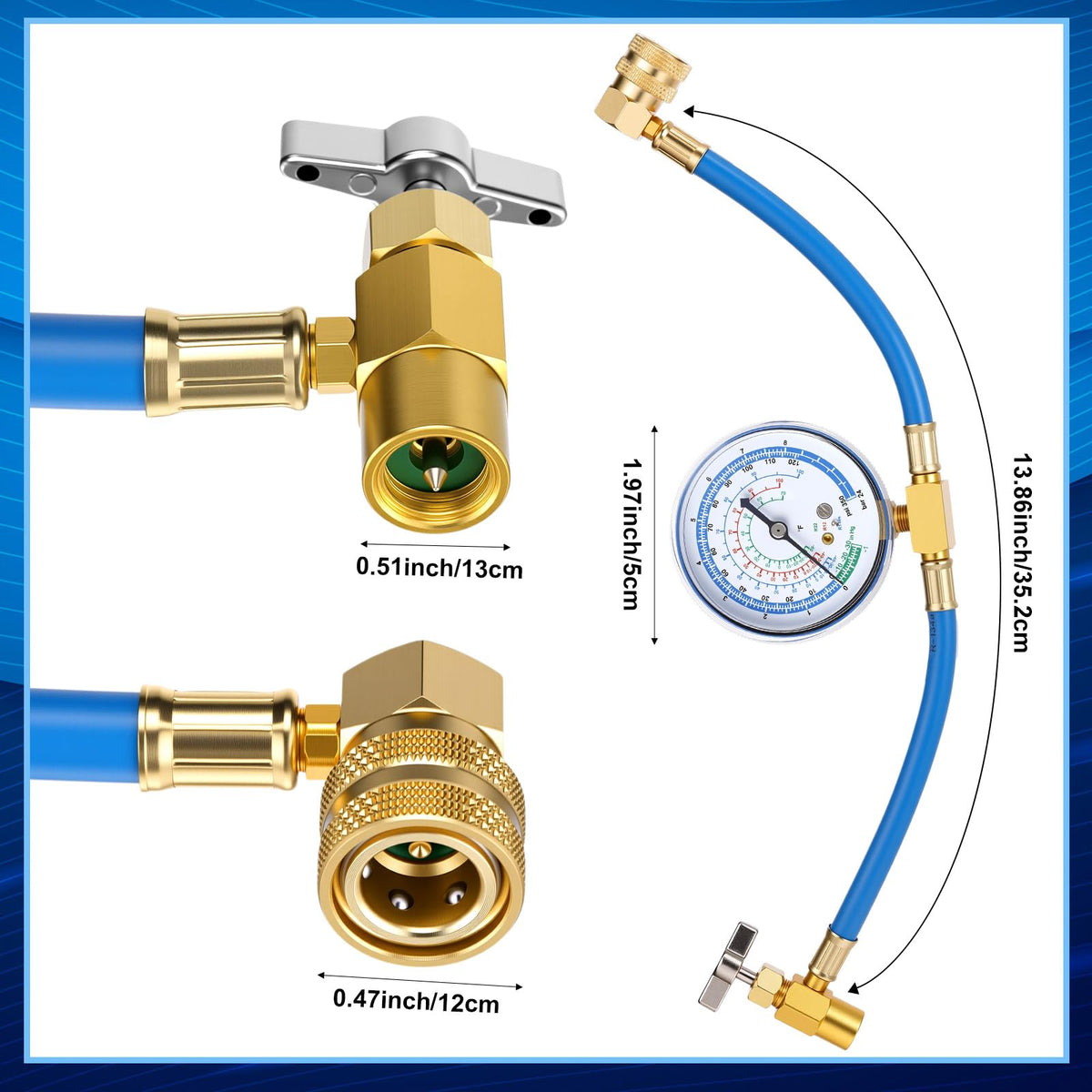 Mudder gauge and 19-inch hose detail displaying clear scales for accurate pressure readings