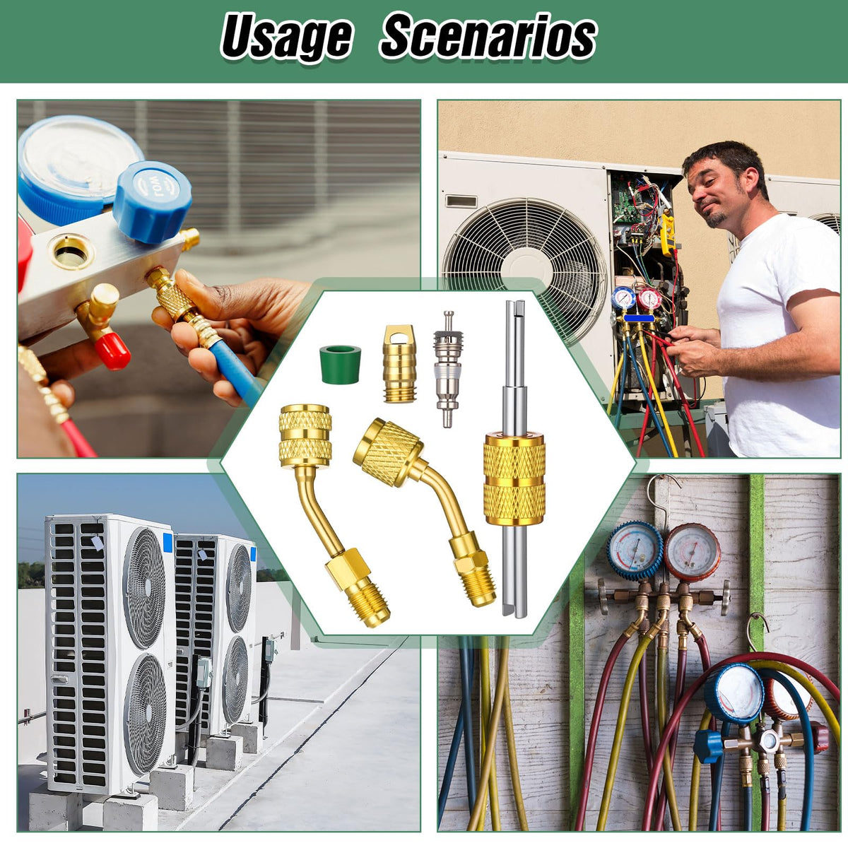 Mudder technician installing adapter on HVAC unit showcasing professional utility