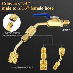 Mudder valve attached to a mini-split service port showing easy one-hand operation