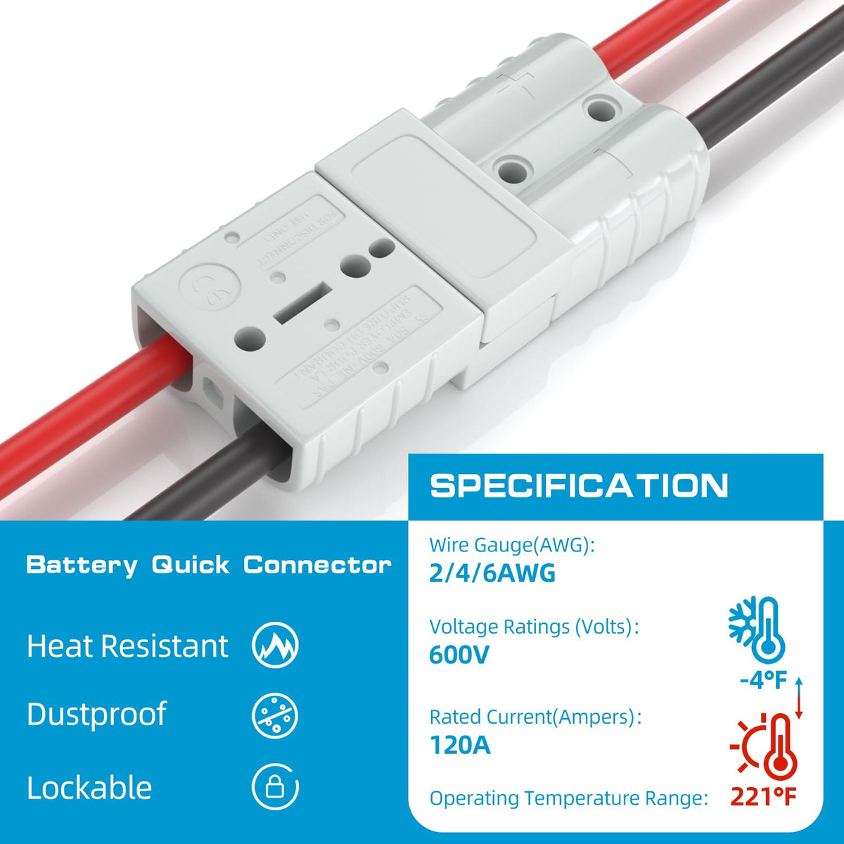 Muelnmey crimped 2–6 AWG wire into terminal showing reliable electrical contact benefit