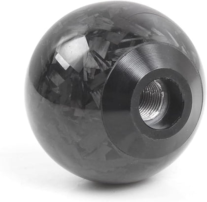 muge racing front view of spherical carbon fiber shift knob showing finish and shape, enhances cabin style