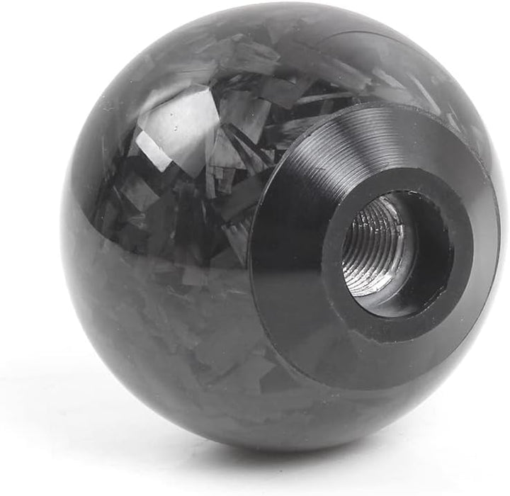 muge racing front view of spherical carbon fiber shift knob showing finish and shape, enhances cabin style