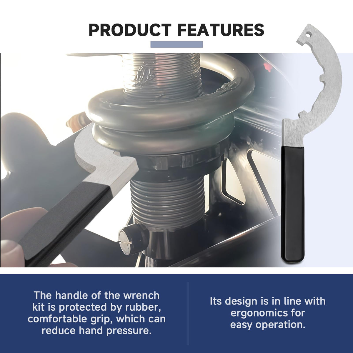 MUGLFPT wrench engaged on a QA1 coilover demonstrating secure fit and controlled turning