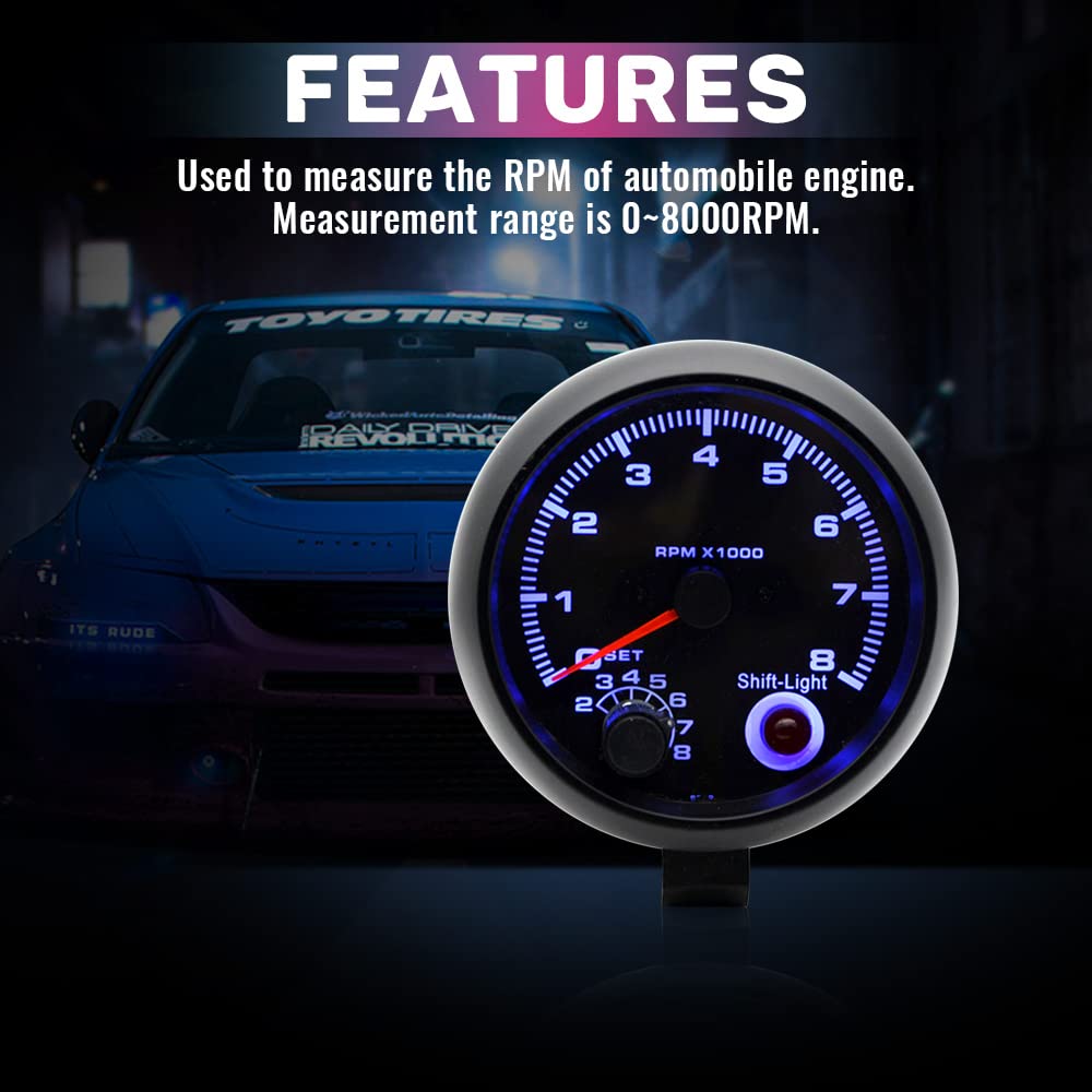Mulcort tachometer close-up of black dial and needle offering precise RPM visibility