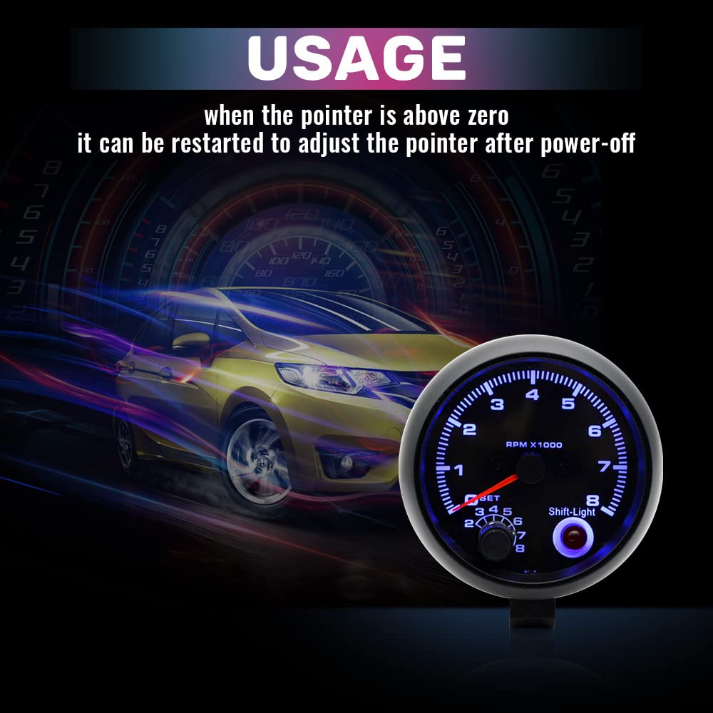 Mulcort tachometer shift light illuminated in blue to signal optimal gear changes