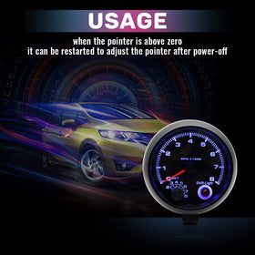 Mulcort tachometer shift light illuminated in blue to signal optimal gear changes