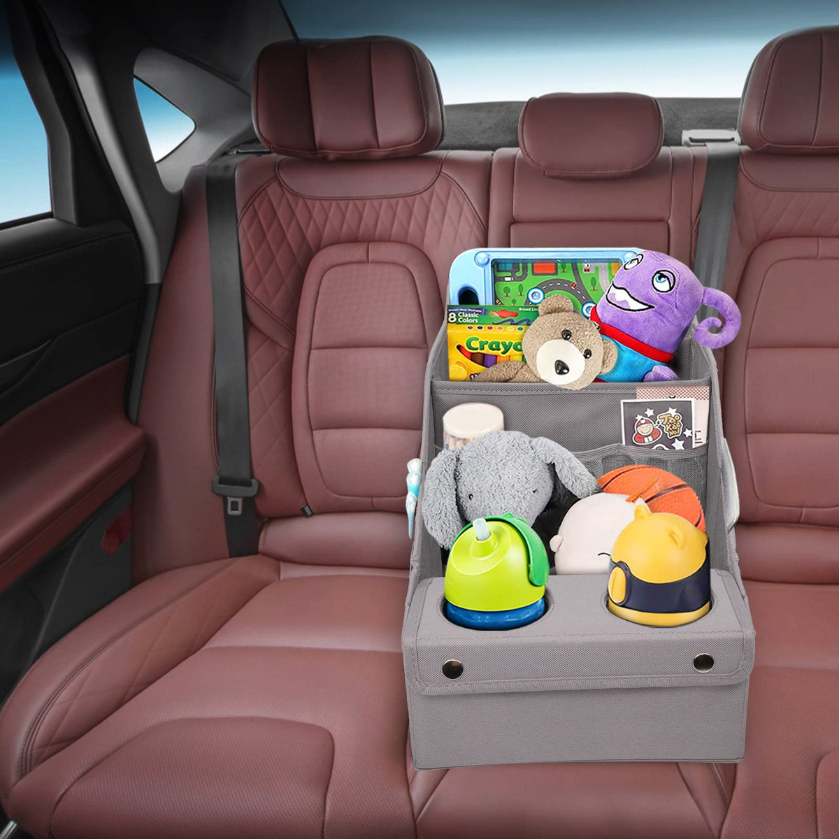 MULISOFT mounted on a car front seat illustrating universal fit and tidy cabin benefit