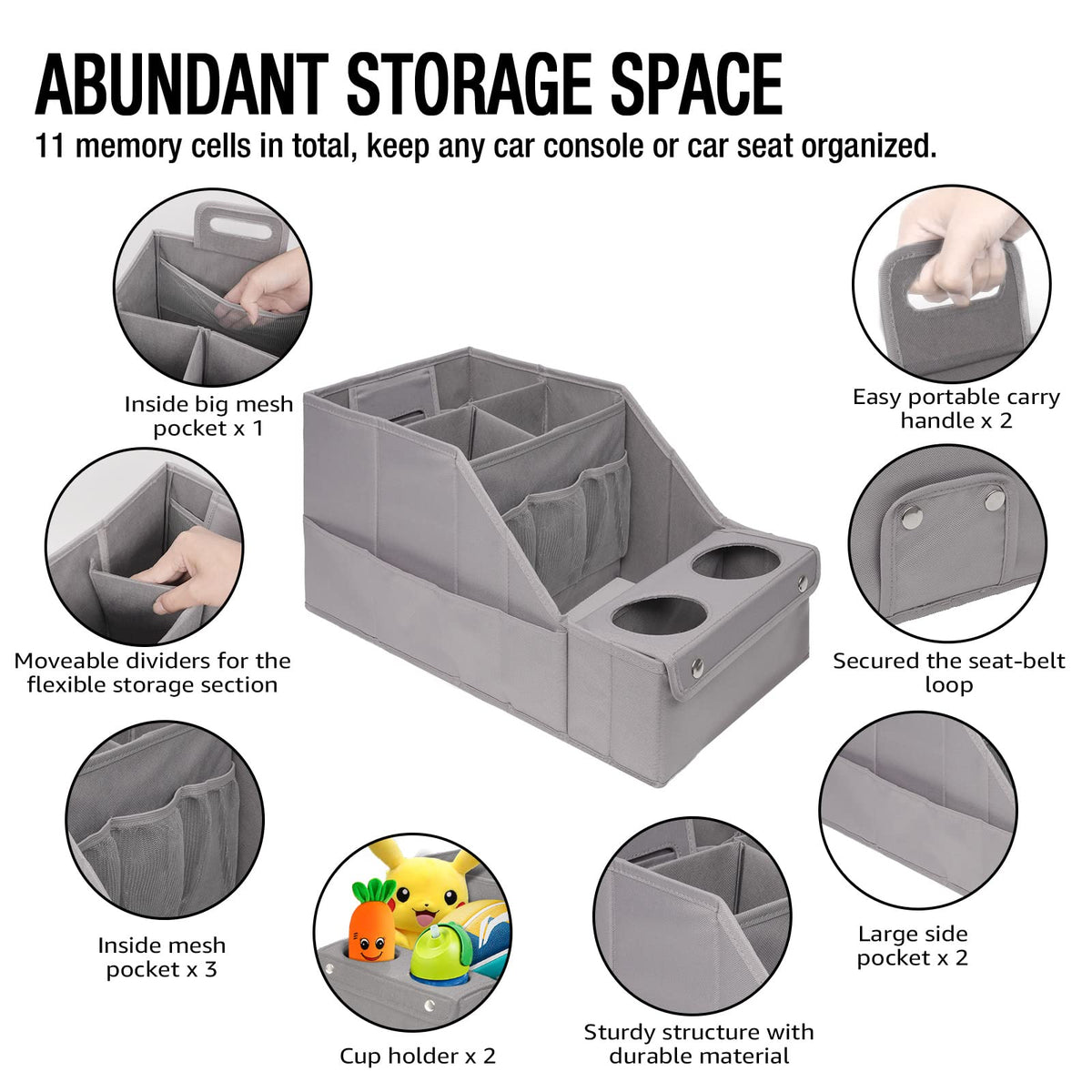 MULISOFT organizer open with books, toys, and devices to demonstrate storage capacity