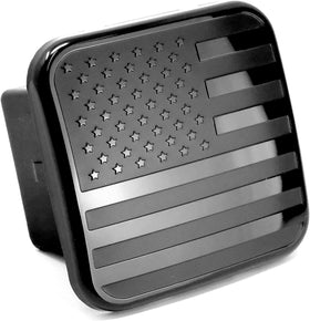MULL USA flag hitch cover front view showing durable finish and patriotic design