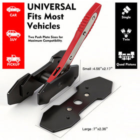 Mumicol tool in use on car caliper demonstrating quicker brake pad installation