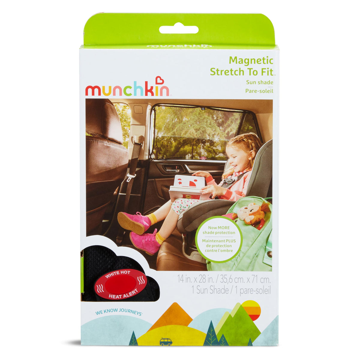 Munchkin Brica installed behind child seat reducing glare for child