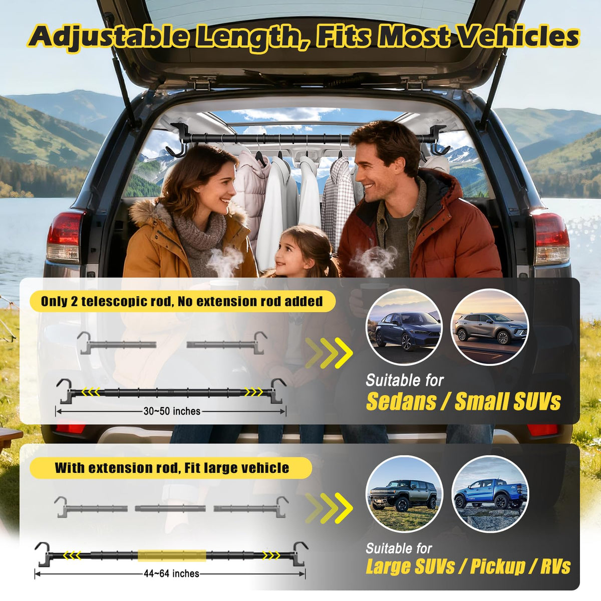 MUOFAHYI telescoping bar extended showing adjustable length convenience