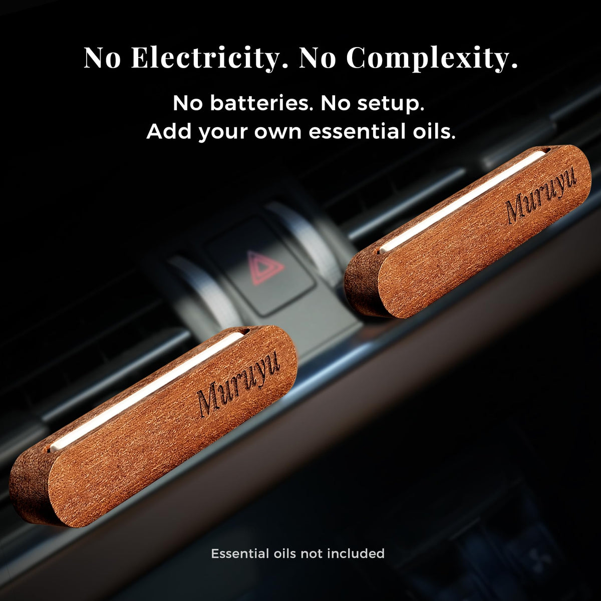 Muruyu lifestyle image driving with diffuser conveying subtle fragrance and comfortable rides