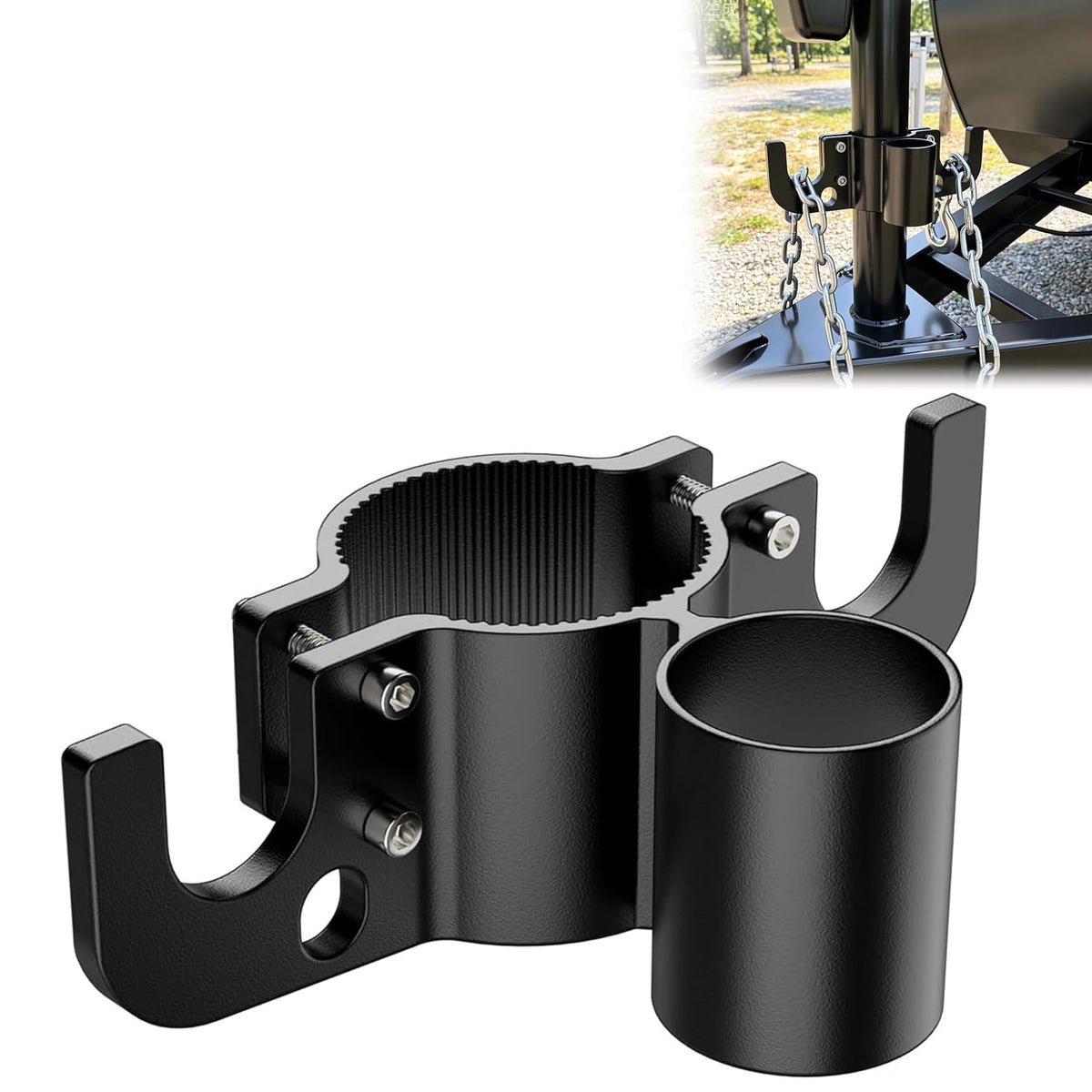 MUSICRAB front-mounted holder on trailer jack protects hardware
