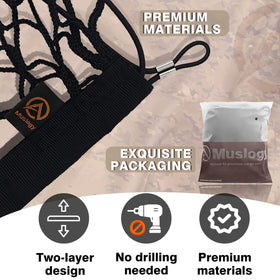 Muslogy heavy-duty aluminum carabiner detail showing secure attachment strength
