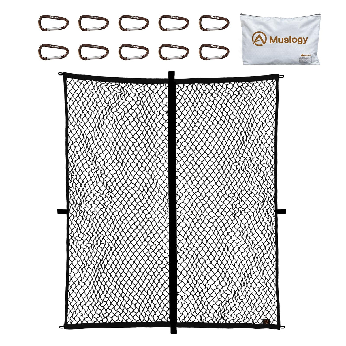 Muslogy net folded compactly for convenient storage and transport