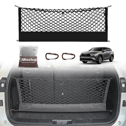 Muslogy front packaging showing cargo net and benefits for Highlander