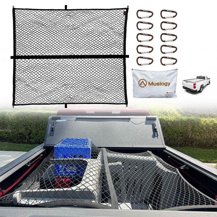 Muslogy cargo net front view showing full coverage and secure hold