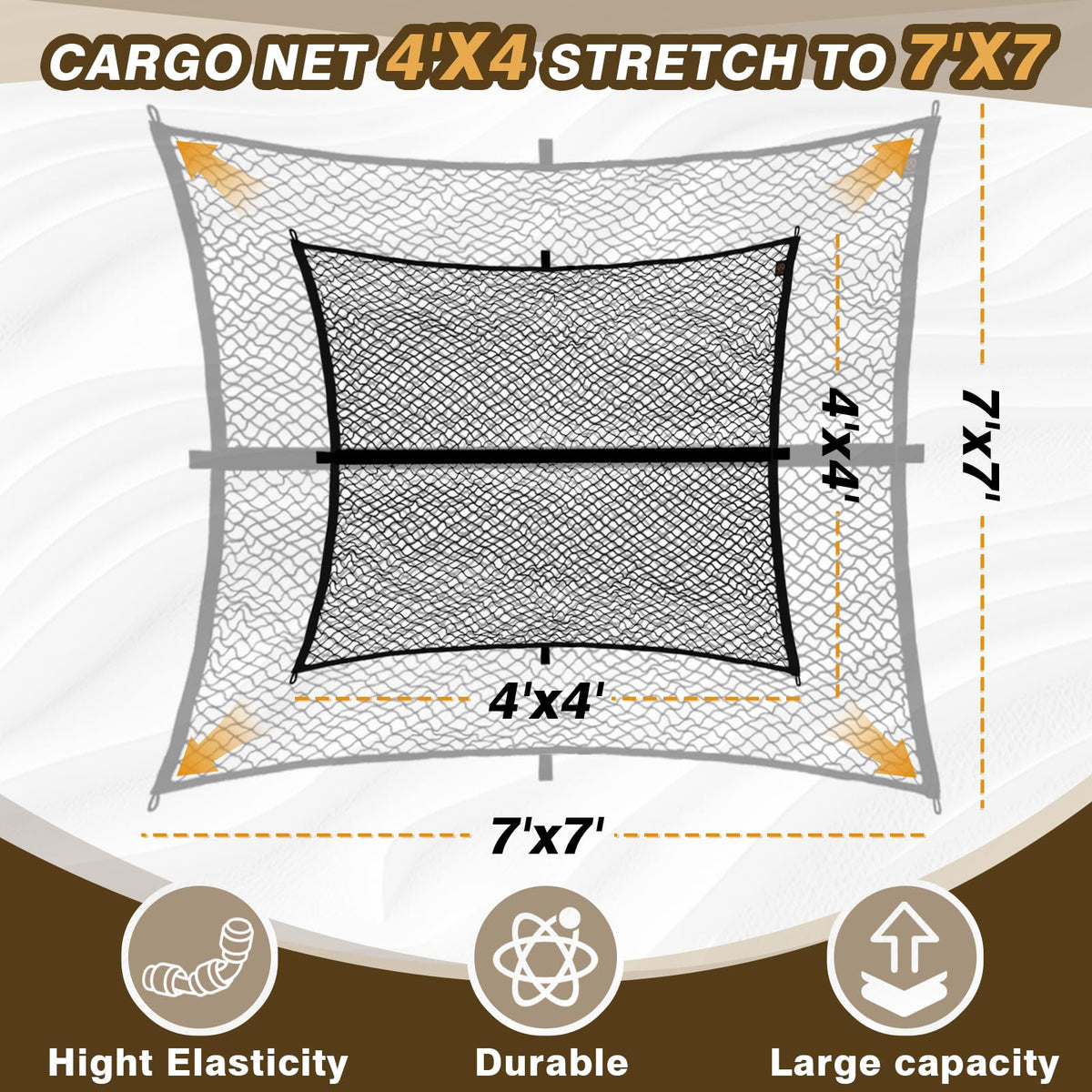 Muslogy net securing gear in ATV/UTV for organized hauling