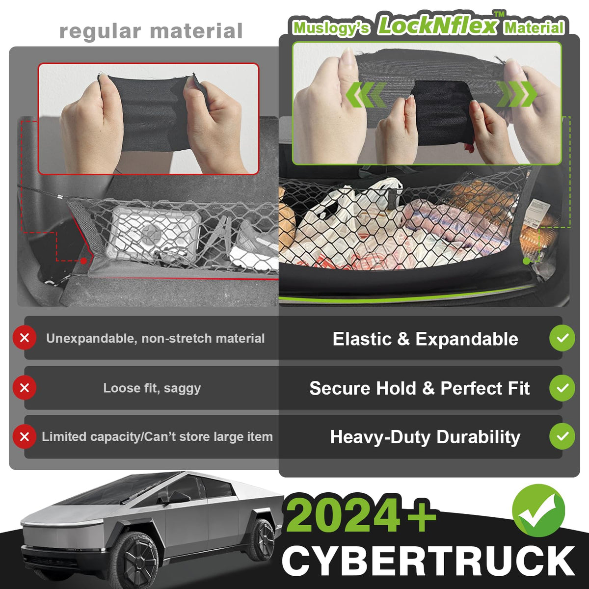 Muslogy installed in Cybertruck side view ensuring snug fit and organization