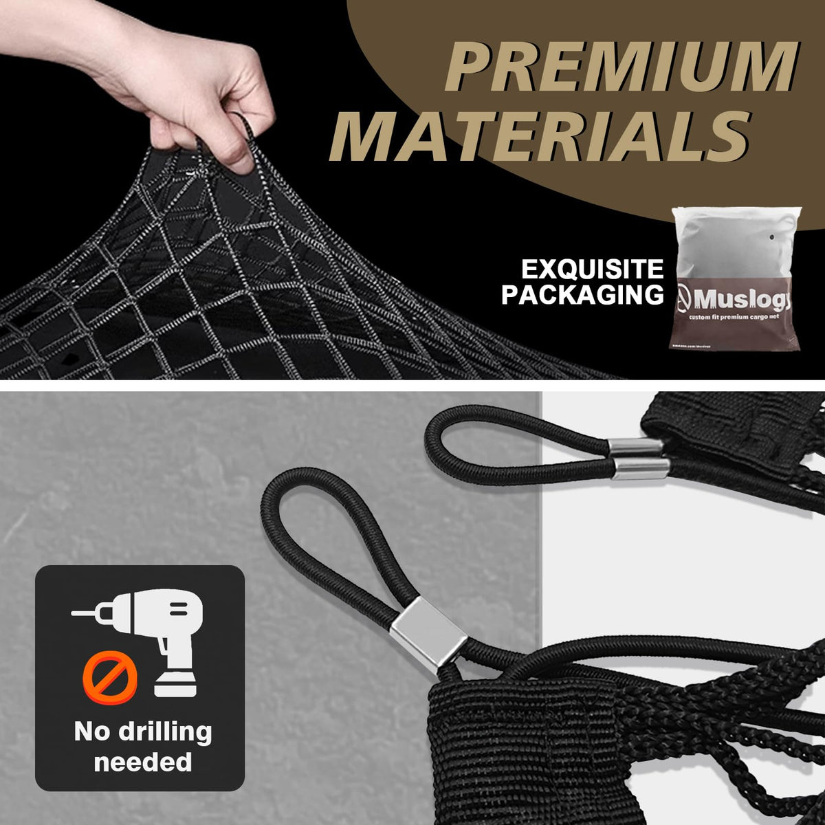 Muslogy cargo net installed in Traverse trunk showing tidy organization benefit
