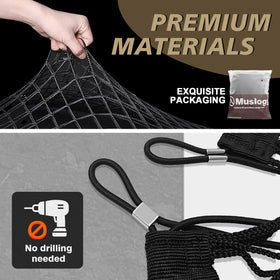 Muslogy cargo net installed in Traverse trunk showing tidy organization benefit