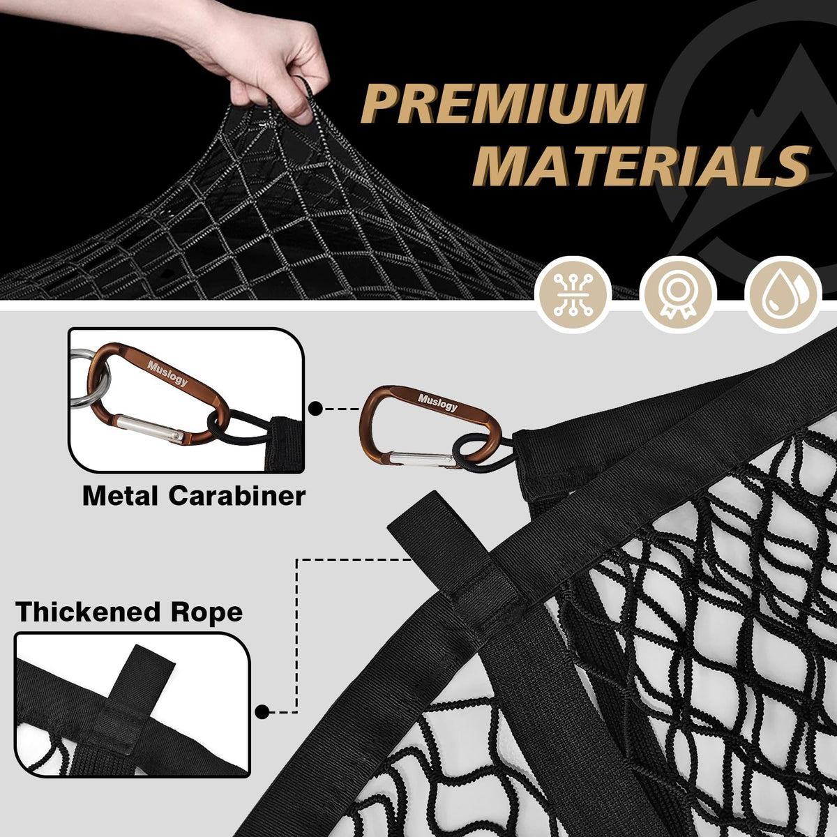 Muslogy metal hook close-up demonstrating durable attachment benefit