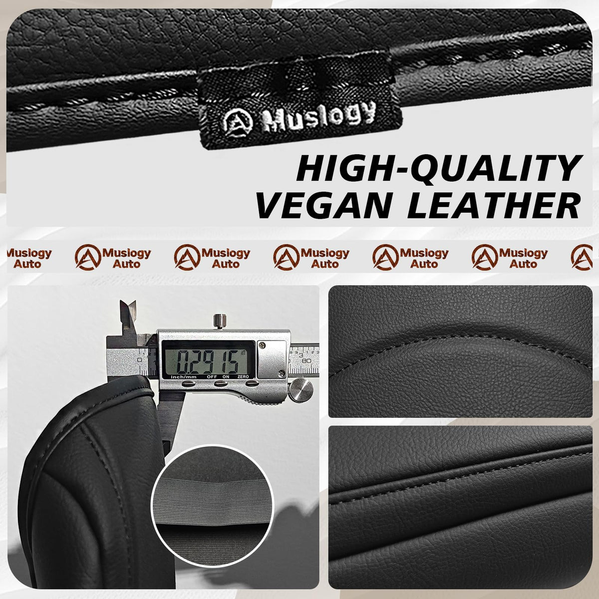 Muslogy closeup vegan leather texture highlighting breathable, smooth surface
