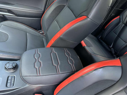 Muslogy front view on Ford Ranger console showing neat black orange trim and protection