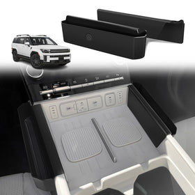 Muslogy front view of console organizers showing neat storage benefit