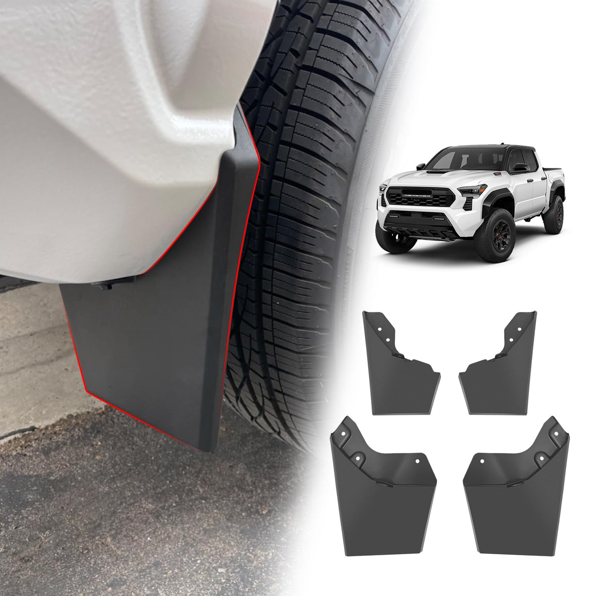 Muslogy front-left mud flap on Tacoma showing factory-fit protection