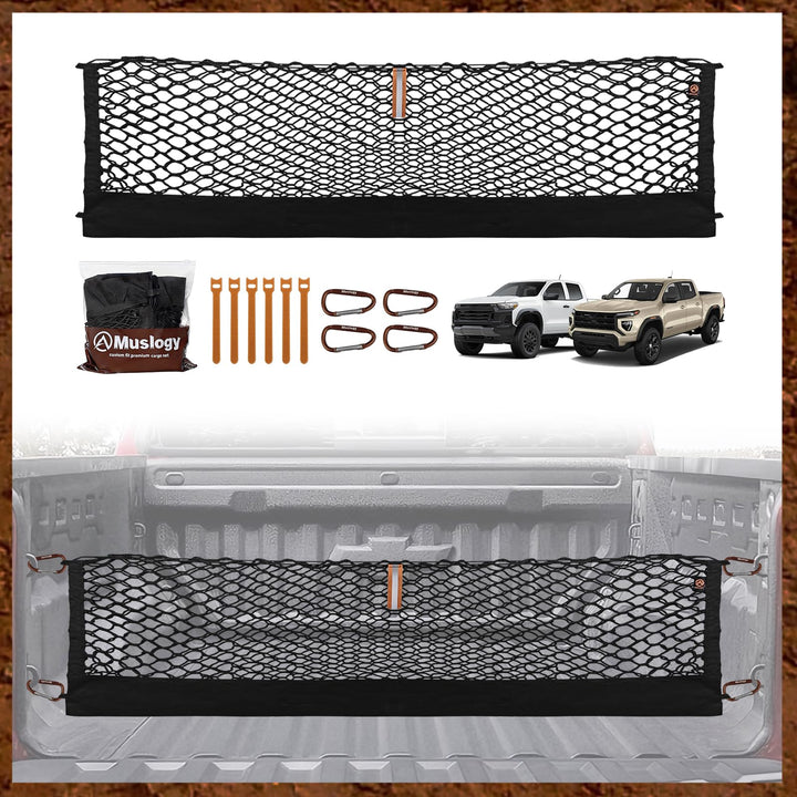 Muslogy front packaging showing fit for Colorado and Canyon, protects cargo