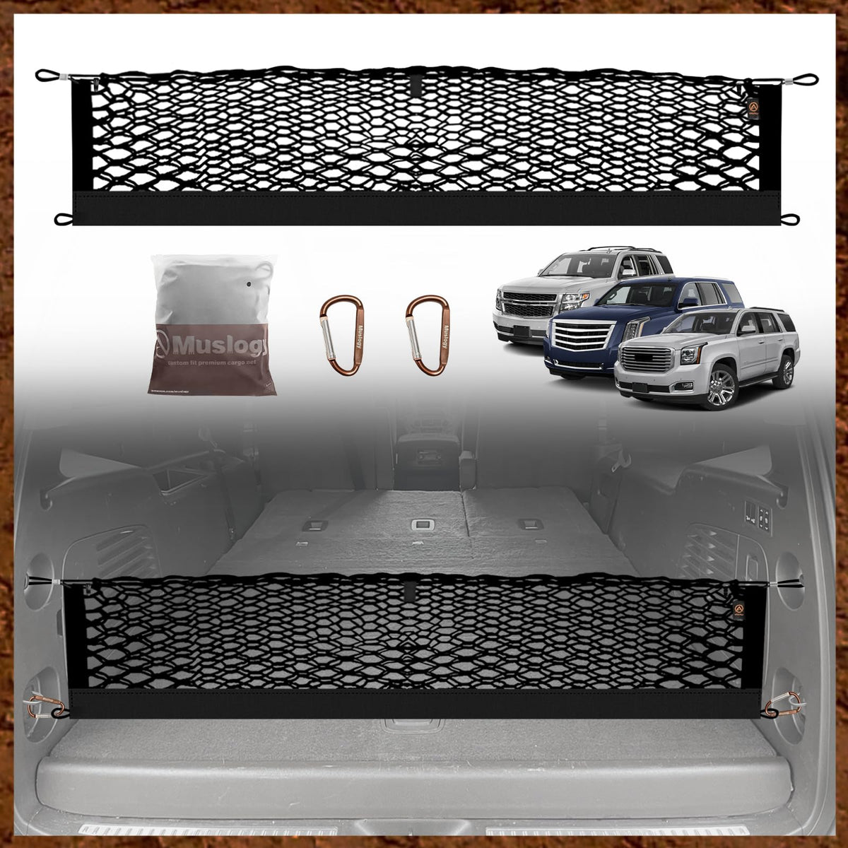 Muslogy front packaging showing fitment for Tahoe/Yukon/Escalade, clear fit benefit