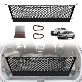 Muslogy front packaging showing cargo net and included hooks benefits secure storage