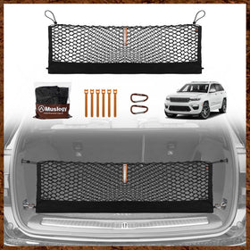 Muslogy front packaging showing cargo net and components, clear fit identification