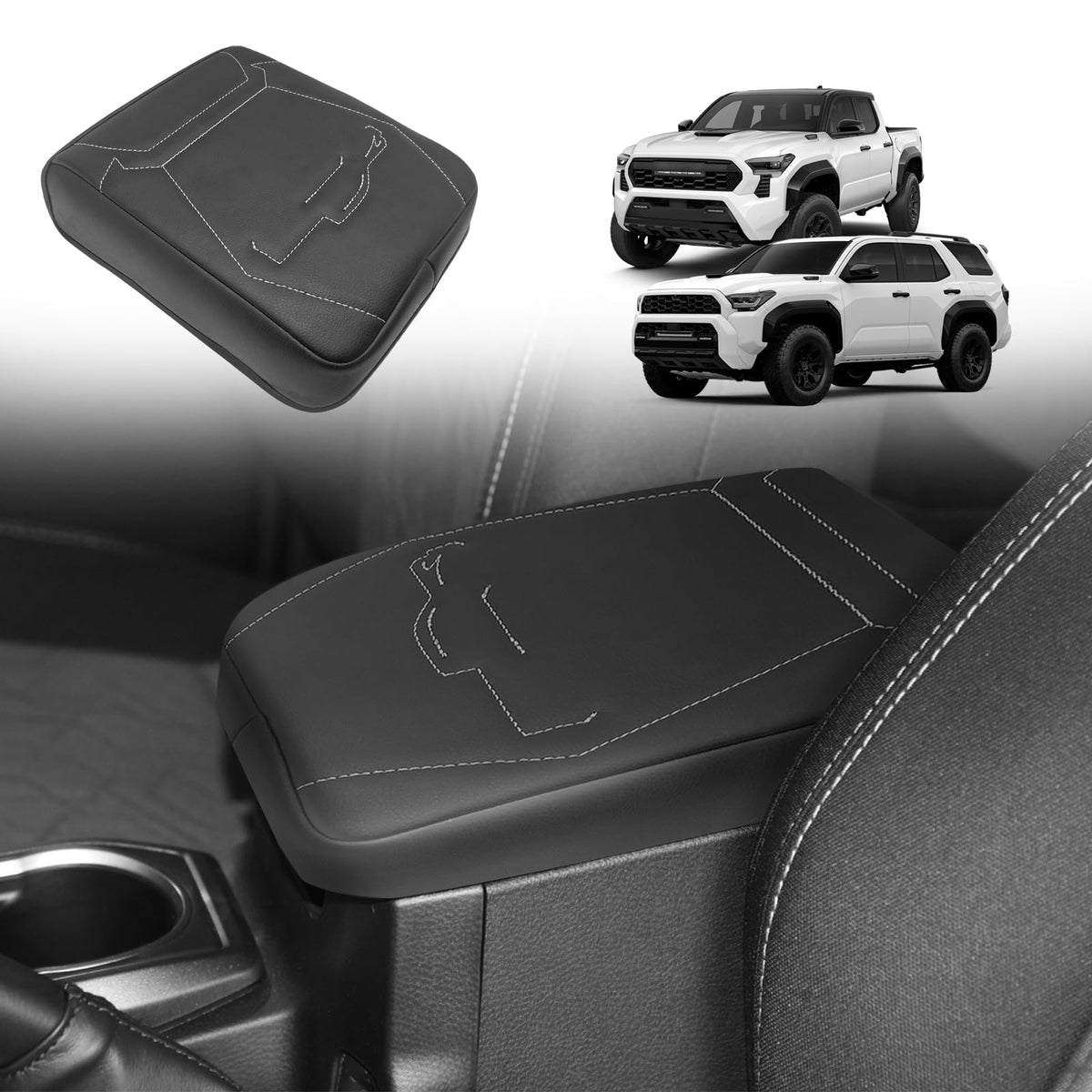 Muslogy front view showing black vegan leather cover and gray trim for a clean console look
