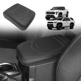 Muslogy front view showing black vegan leather cover and gray trim for a clean console look