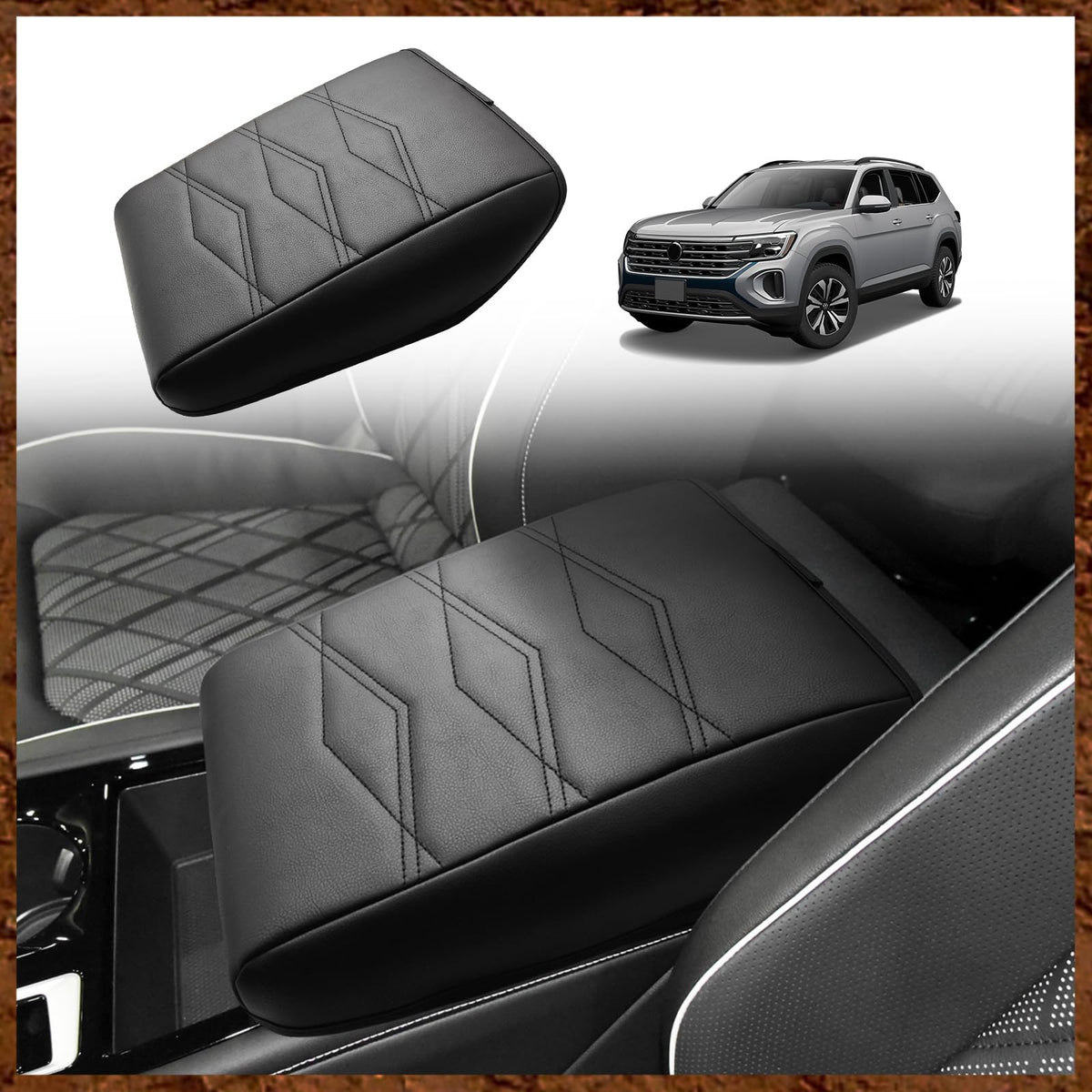 Muslogy front view of console armrest cover showing sleek OEM fit and added comfort