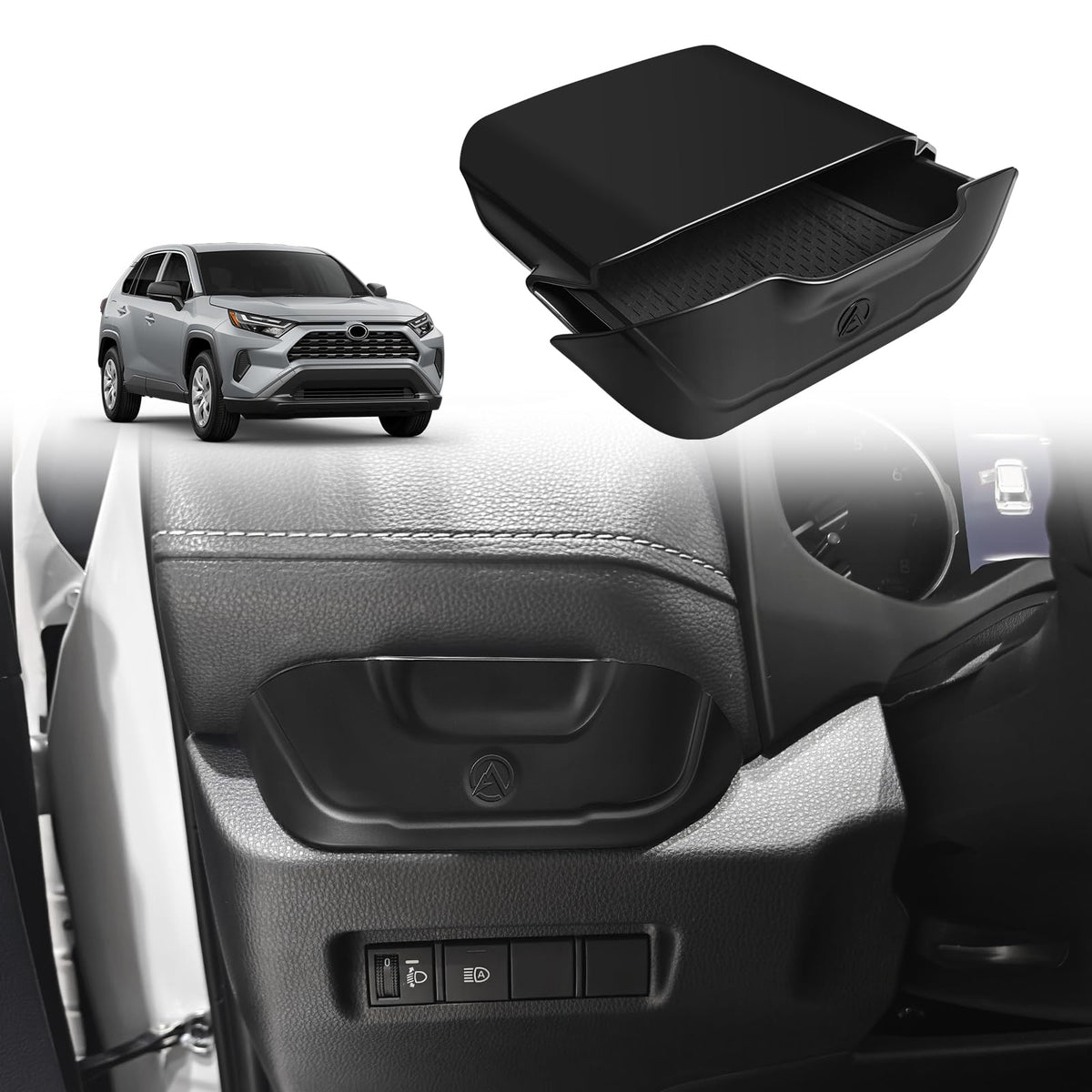 Muslogy front view console drawer showing clean fit and added storage benefit
