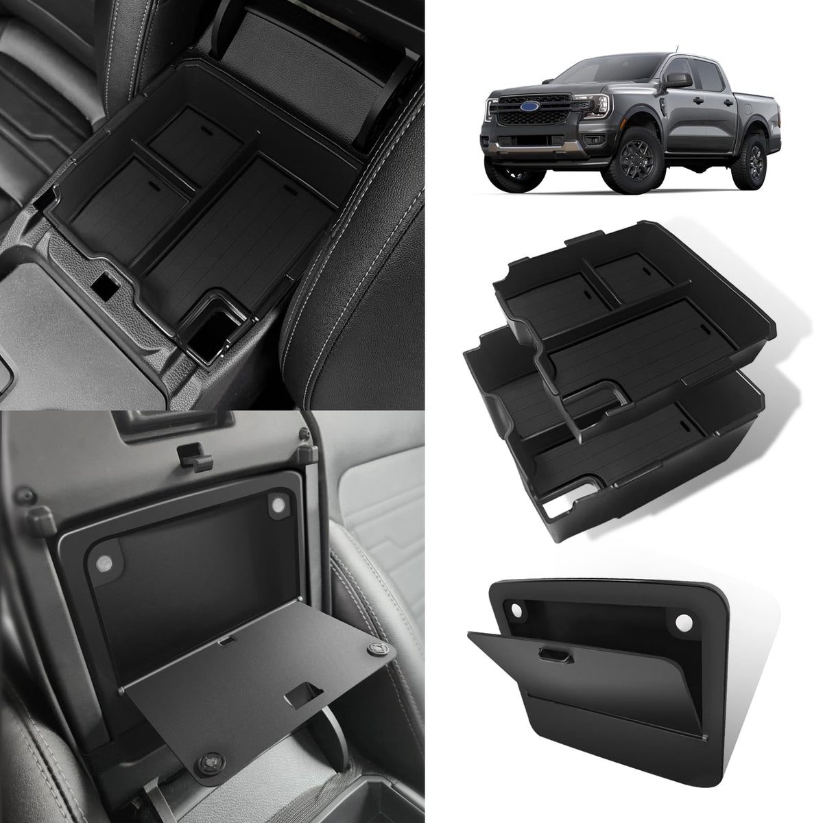 Muslogy front view console insert showing clean fit and added storage benefit