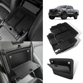Muslogy front view console insert showing clean fit and added storage benefit