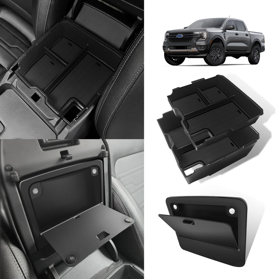 Muslogy front view console insert showing clean fit and added storage benefit