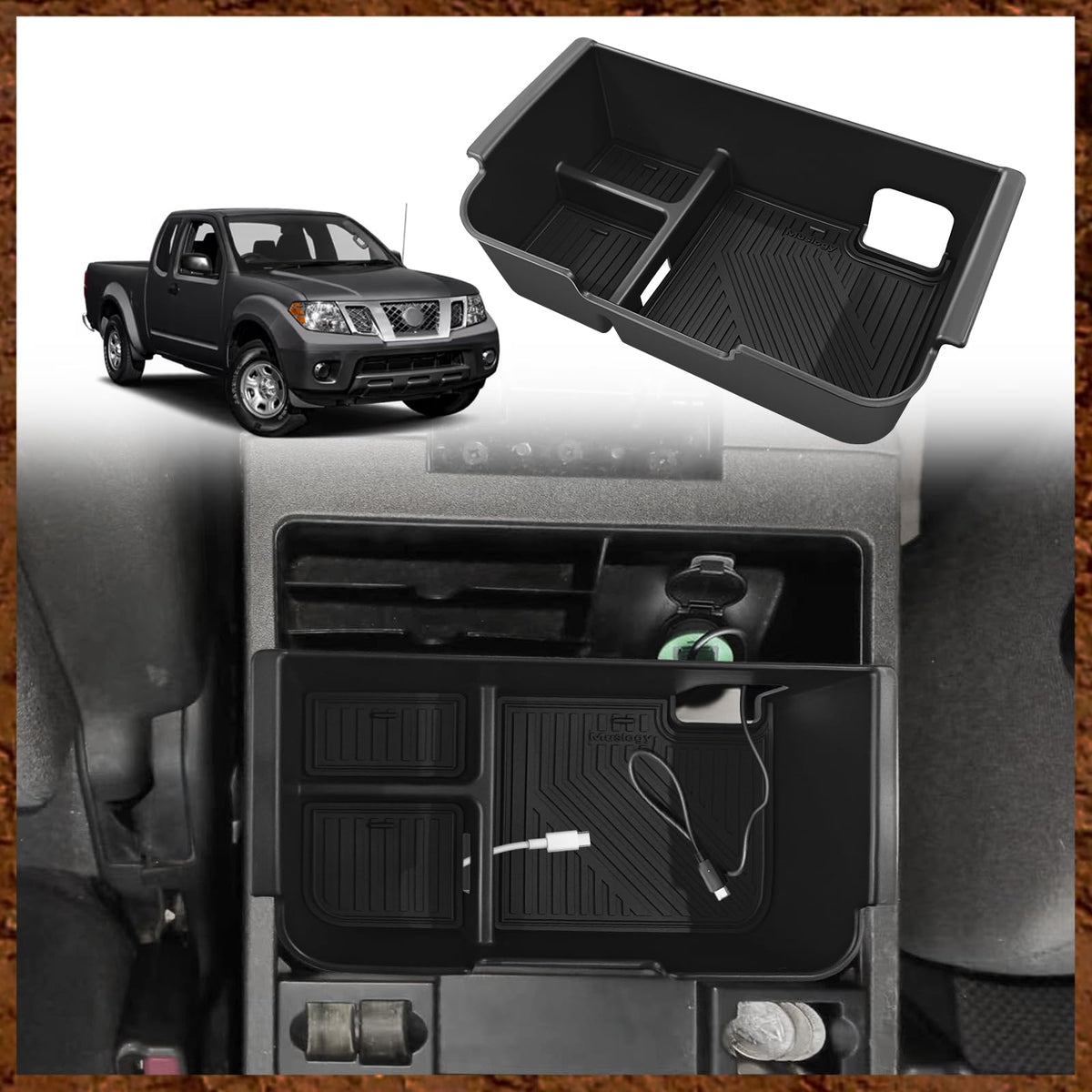 Muslogy front view console organizer showing neat compartments and quick access benefit