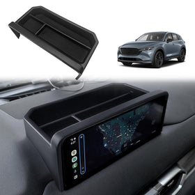 Muslogy front view of dash box showing clean fit and added storage benefit