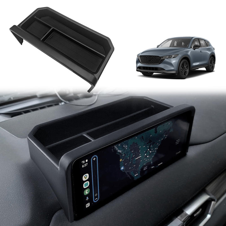 Muslogy front view of dash box showing clean fit and added storage benefit